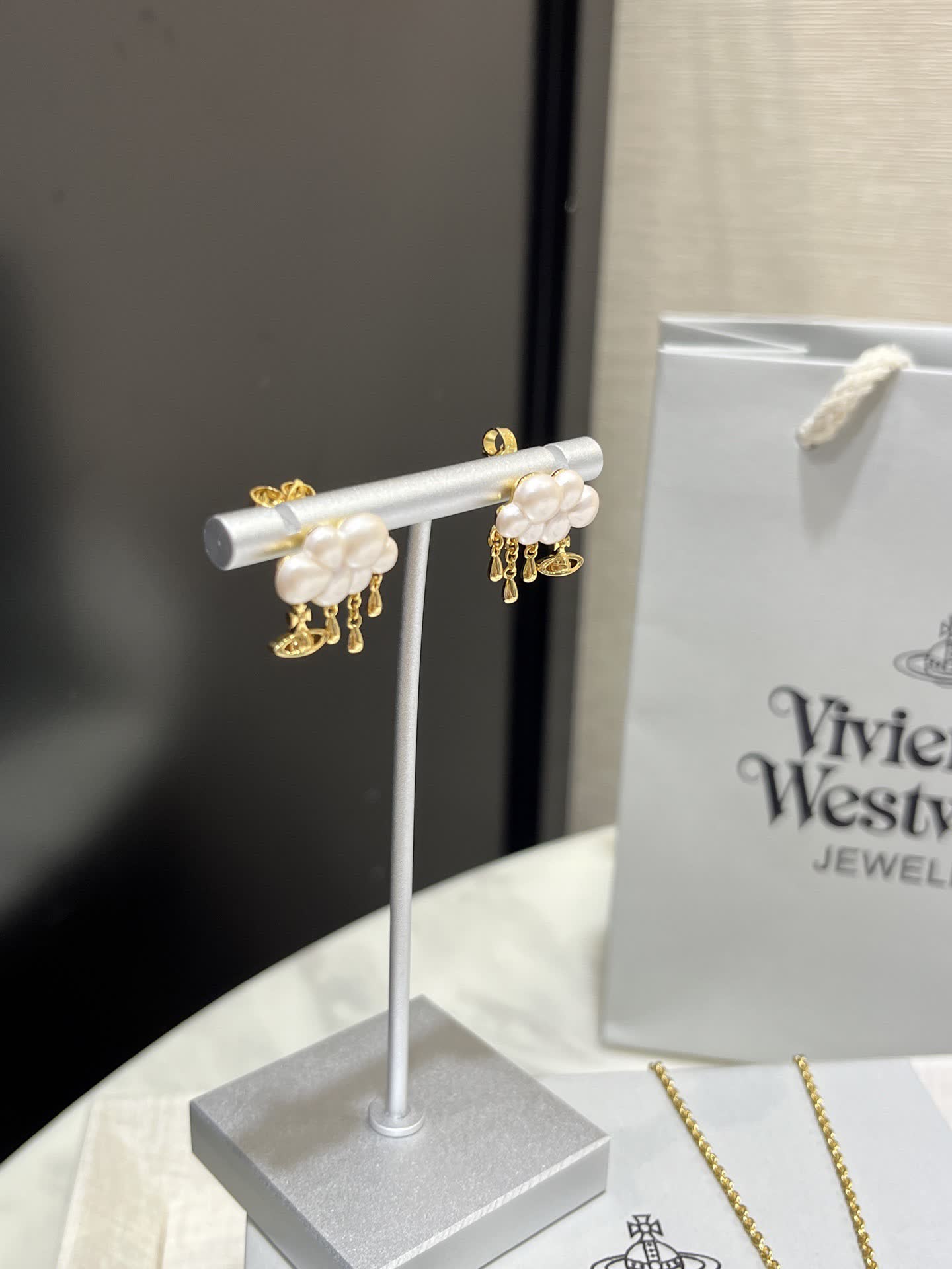 Vivienne Westwood Pearl Cluster Earrings with Gold Accents